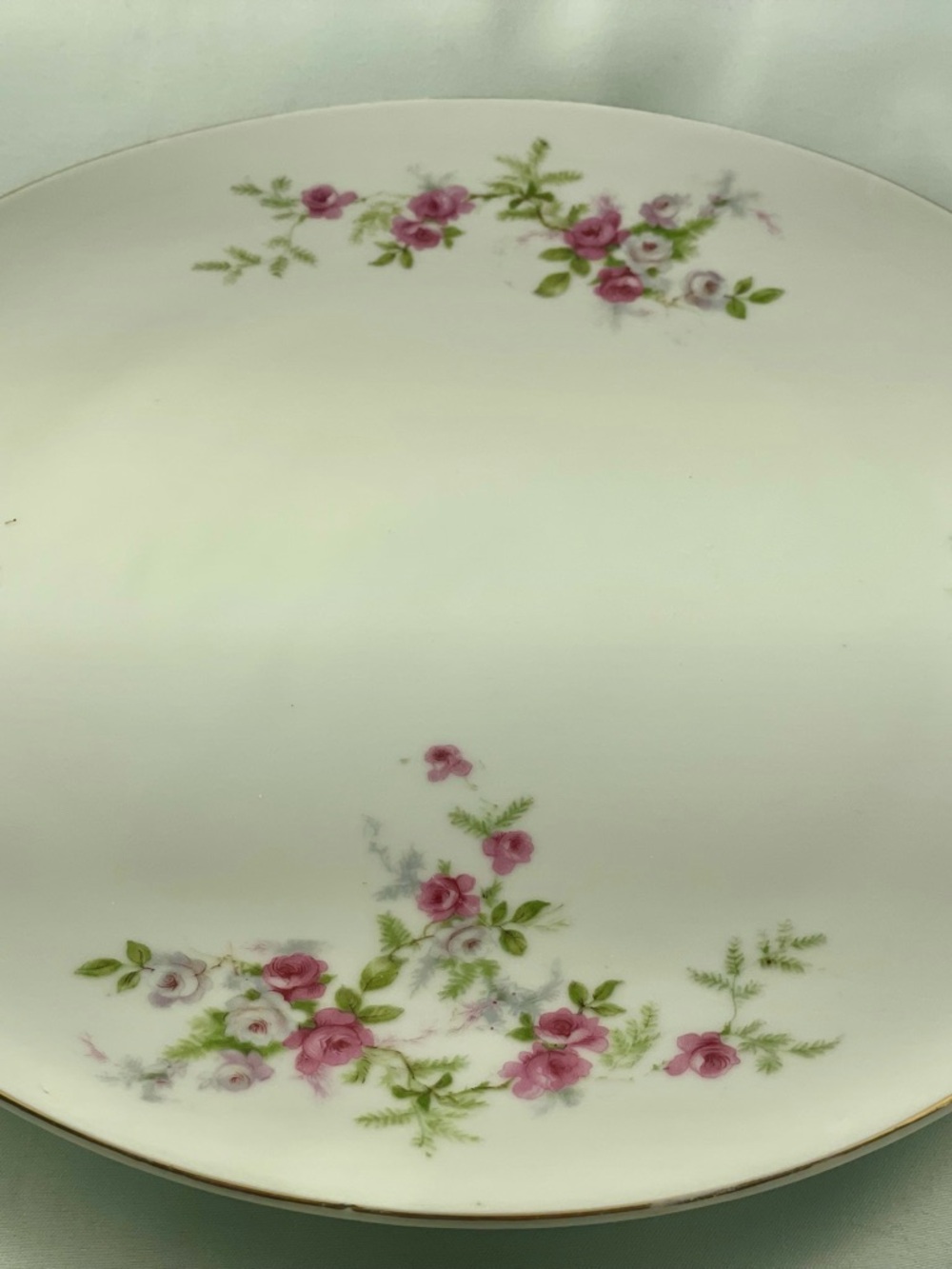 Antique Fine Porcelain Pink Rose Cake Plate